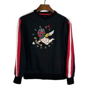 BKYS Black Steal Heart Cupid Embroidered T-Shirt Men's Crew Neck Size Large RARE